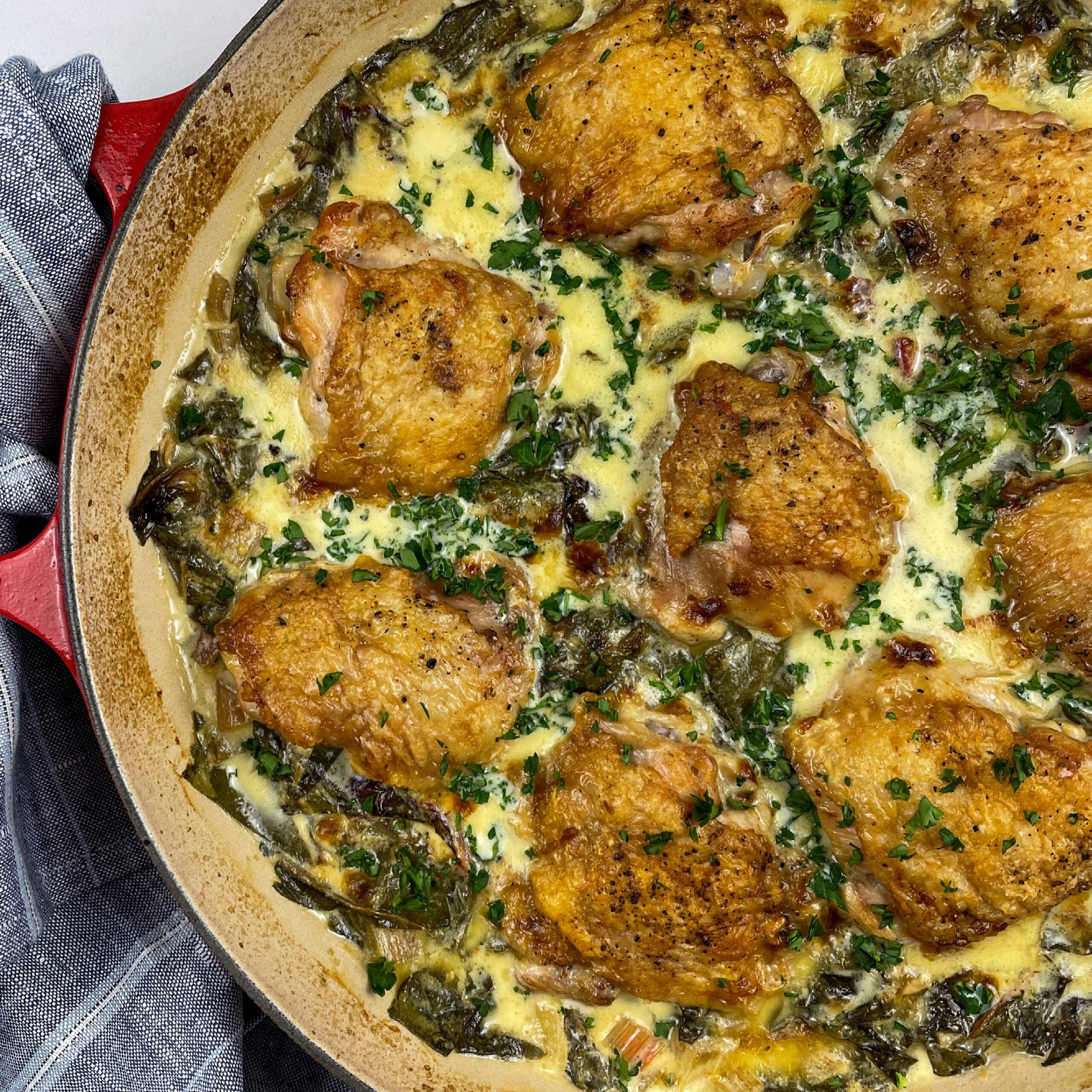 Chicken Thighs With Creamy Lemon Swiss Chard Thumbnail