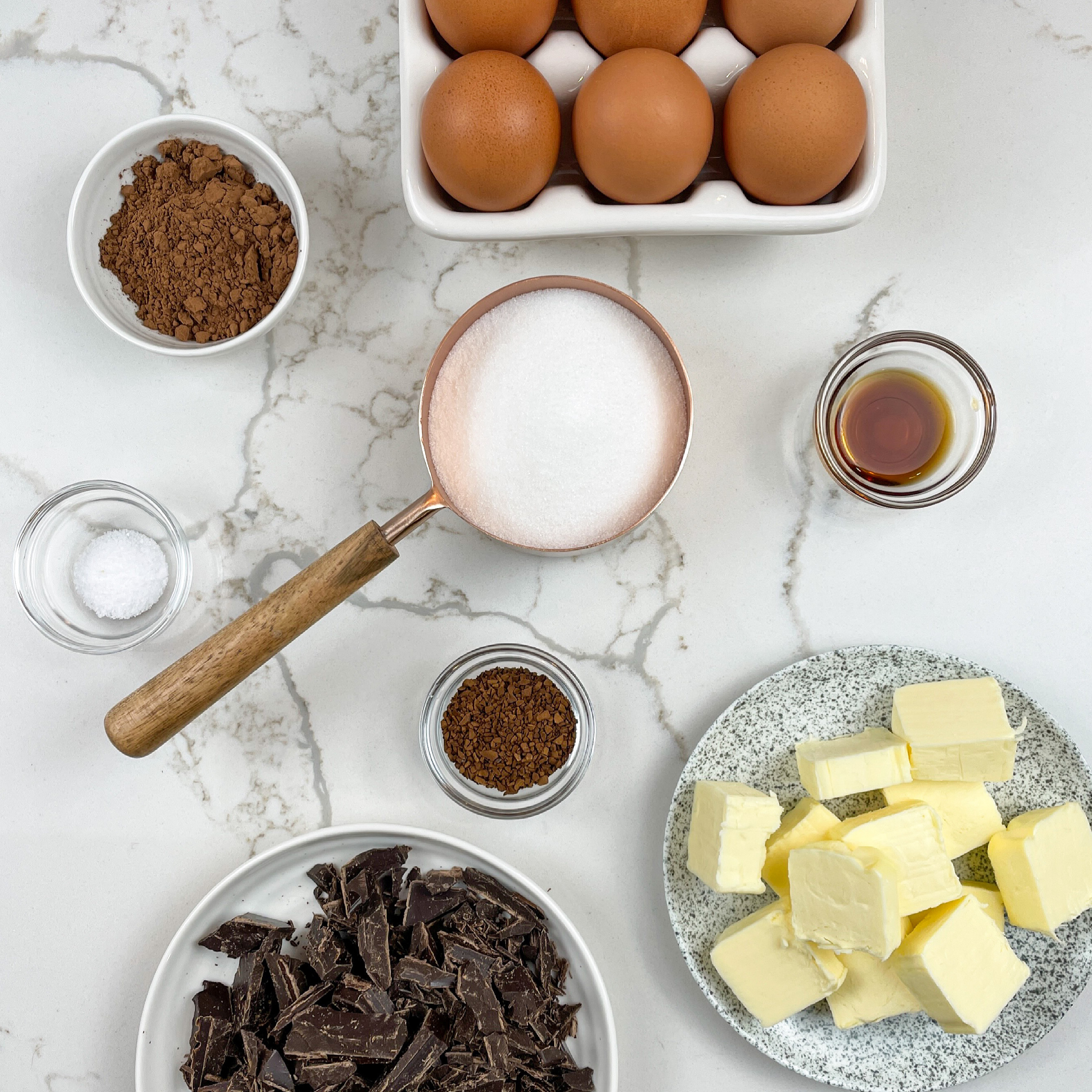 Fallen chocolate soufflé cake ingredients