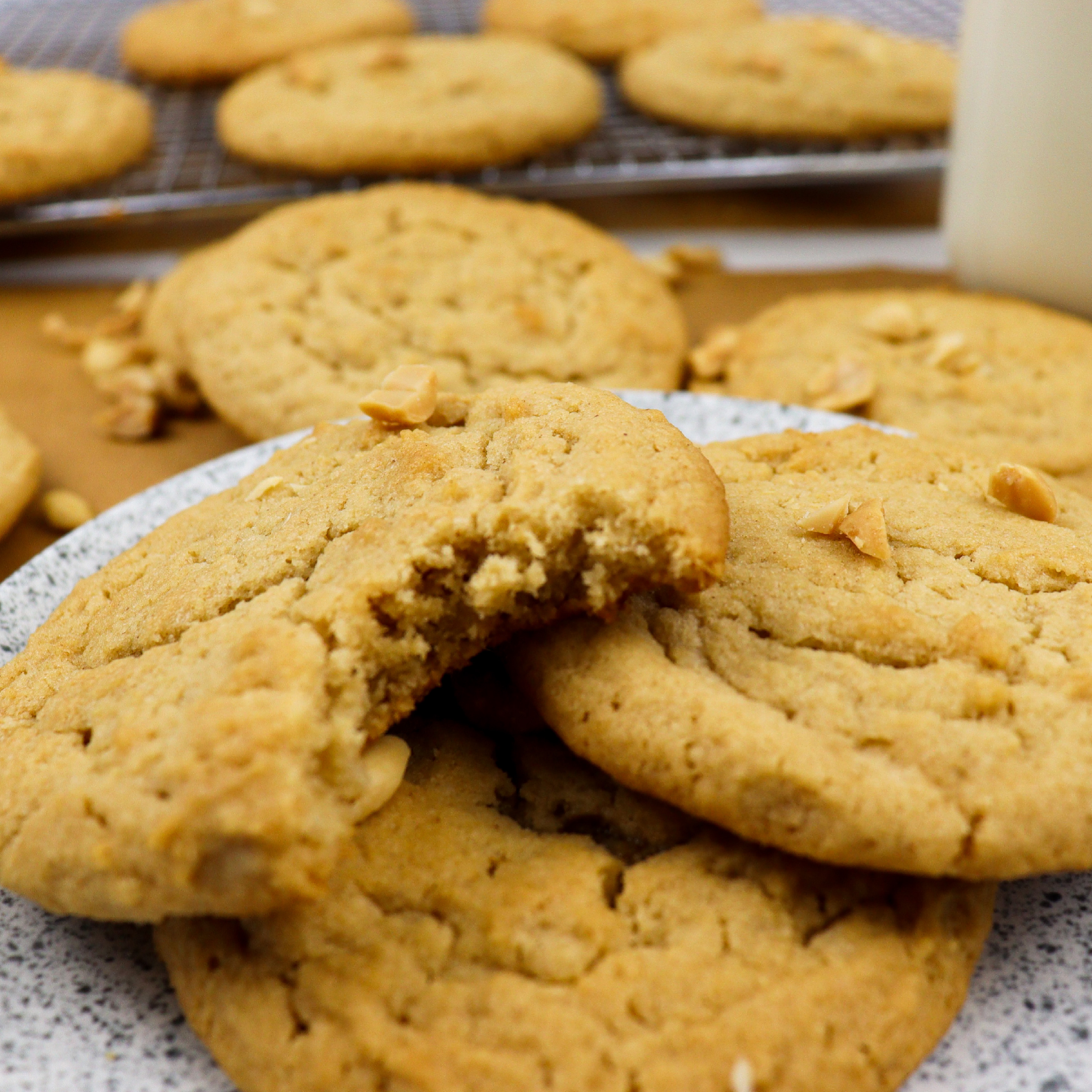 Plate of freshly baked chewy peanut butter cookies