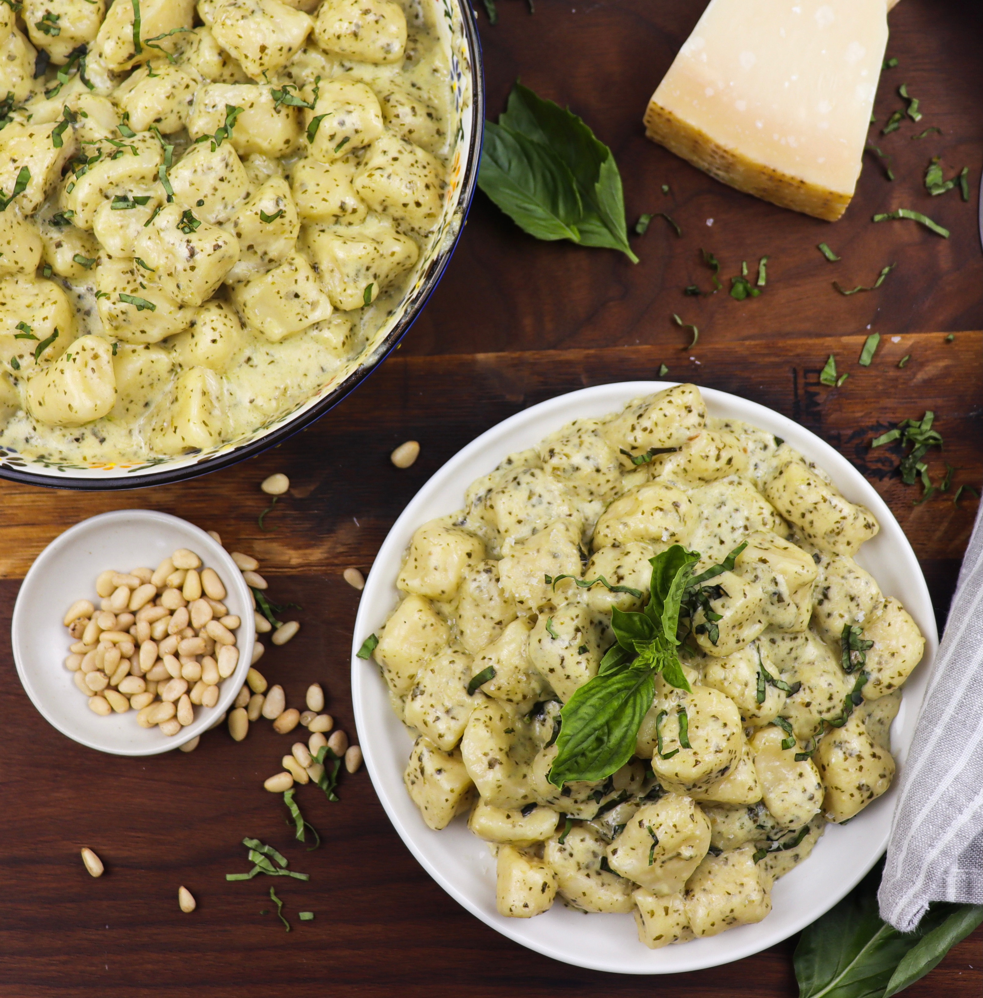 Plate of dandelion pesto cream gnocchi