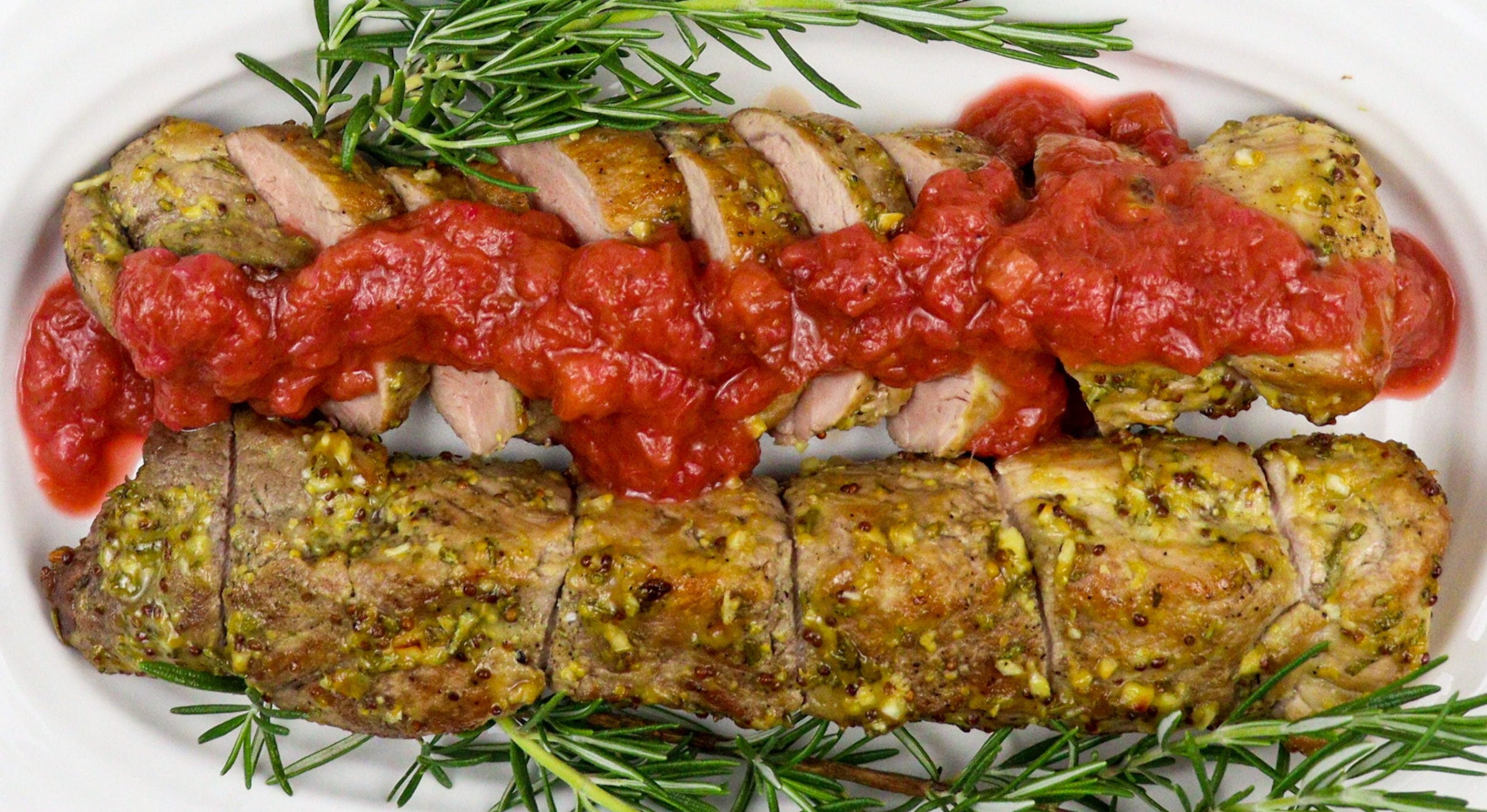 Rosemary Dijon Pork Tenderloin with Rhubarb Compote