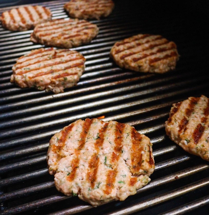 Salmon patties on the barbecue