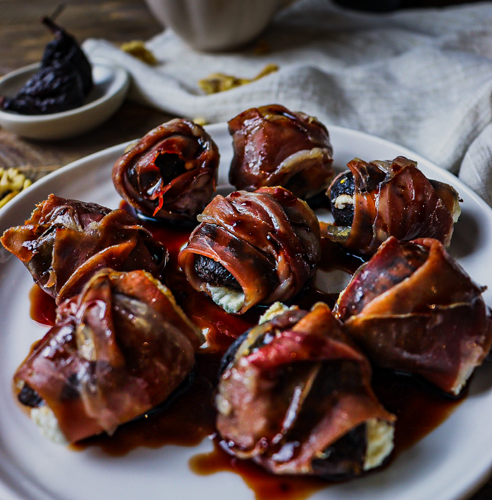 Prosciutto wrapped fig appetizer