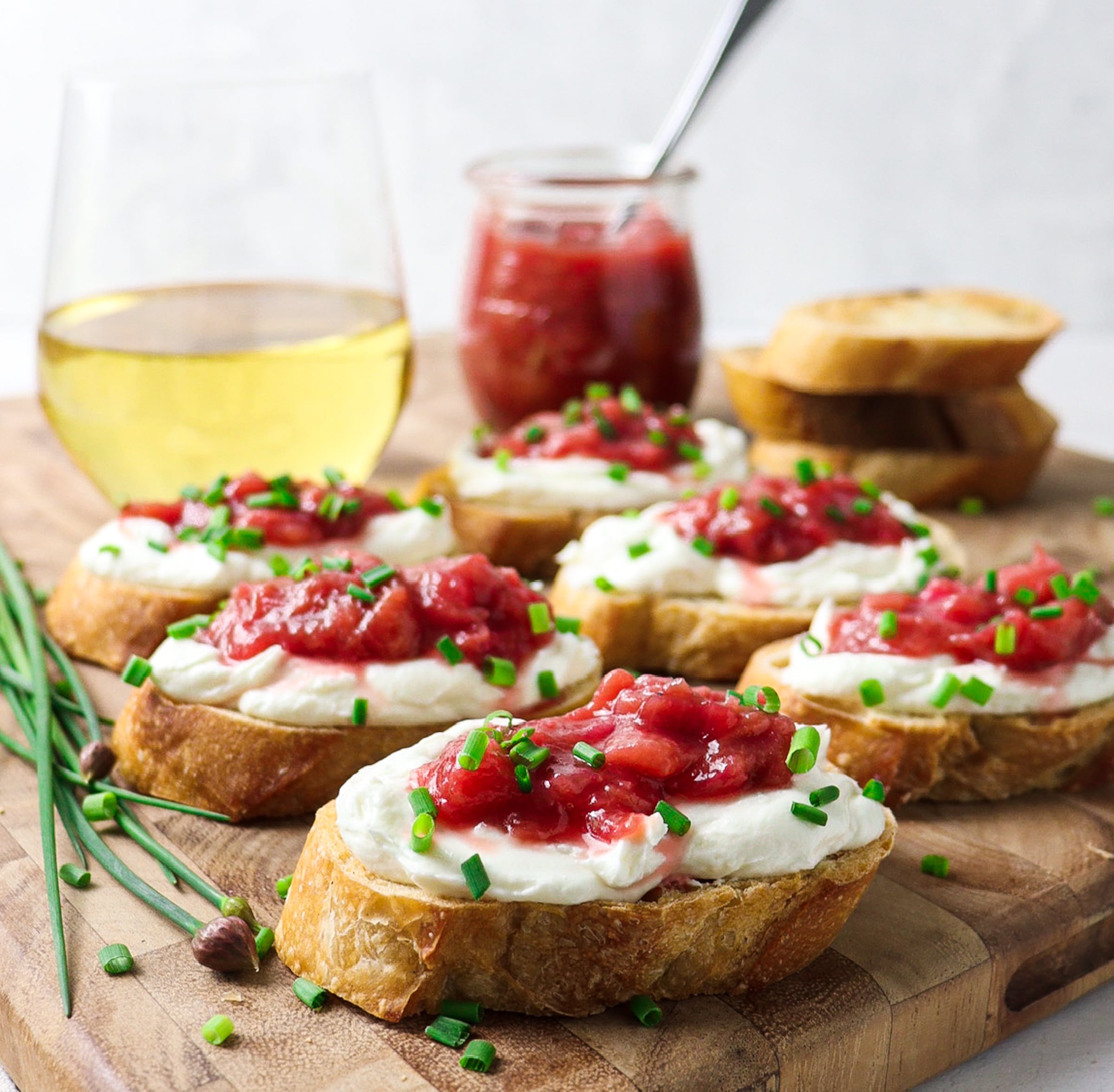Whipped Goat Cheese and Rhubarb Crostini