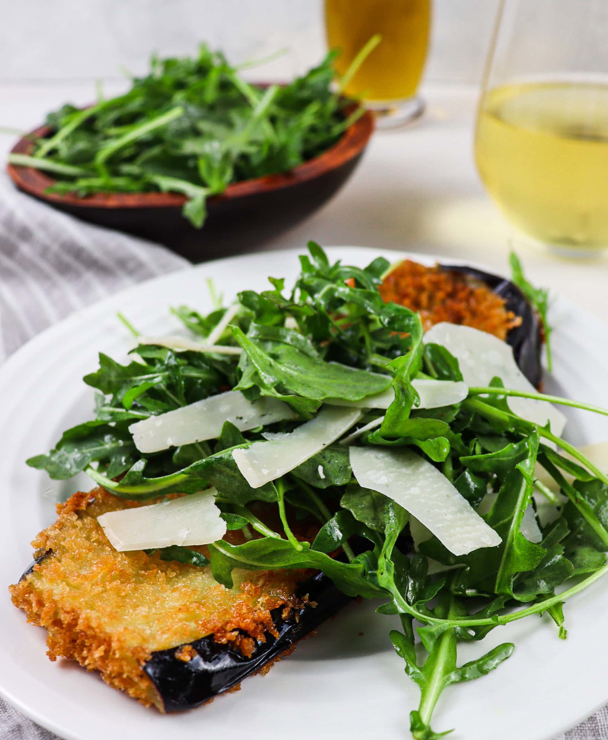 eggplant milanese with arugula salad