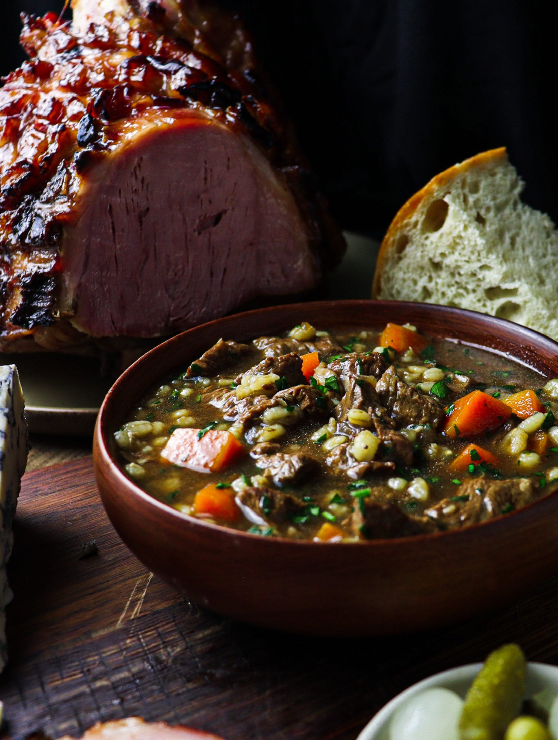 Luncheon: Beef, Stout, and Barley Soup