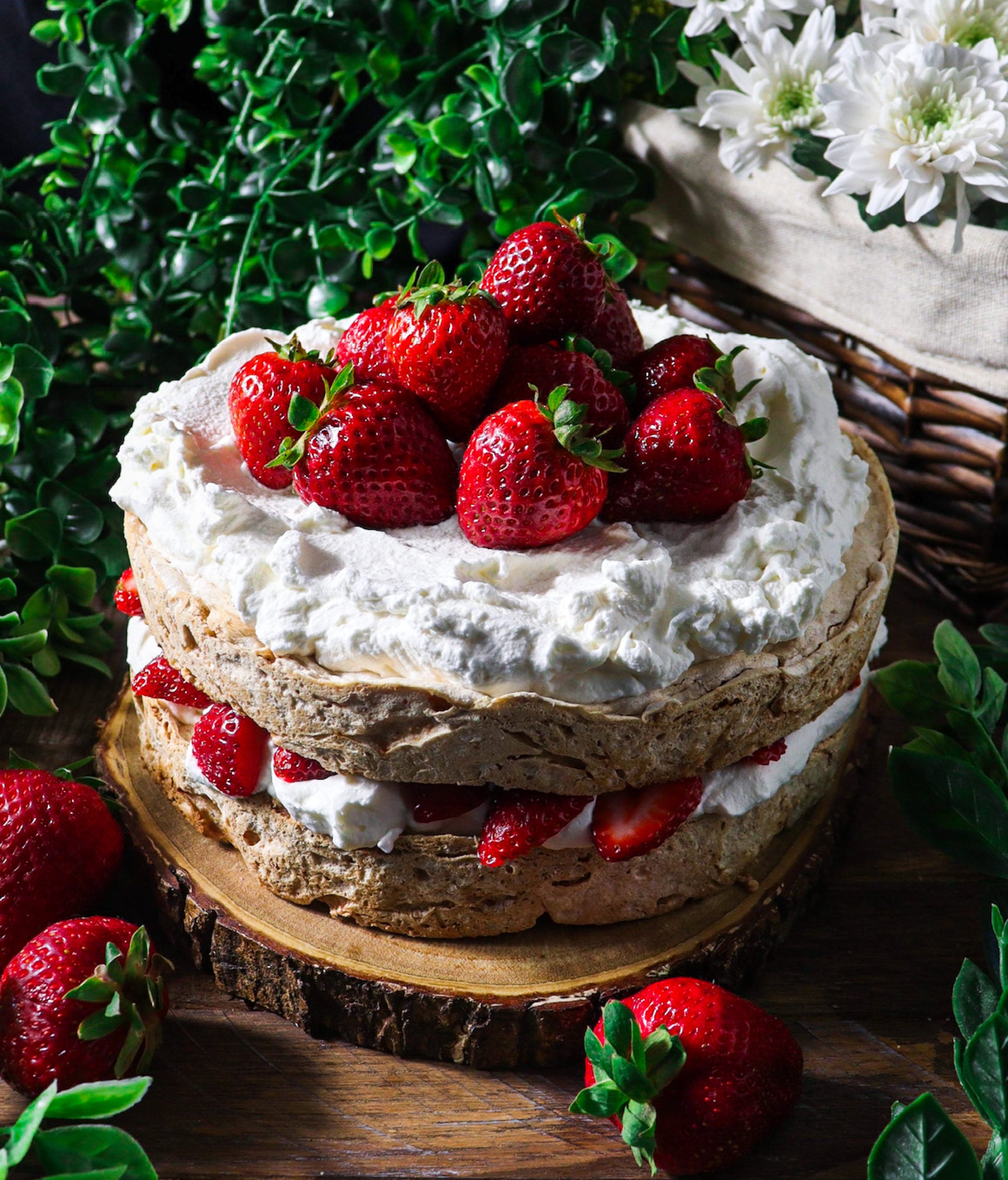 Dessert: Hazelnut Meringue Cake with Strawberries and Cream