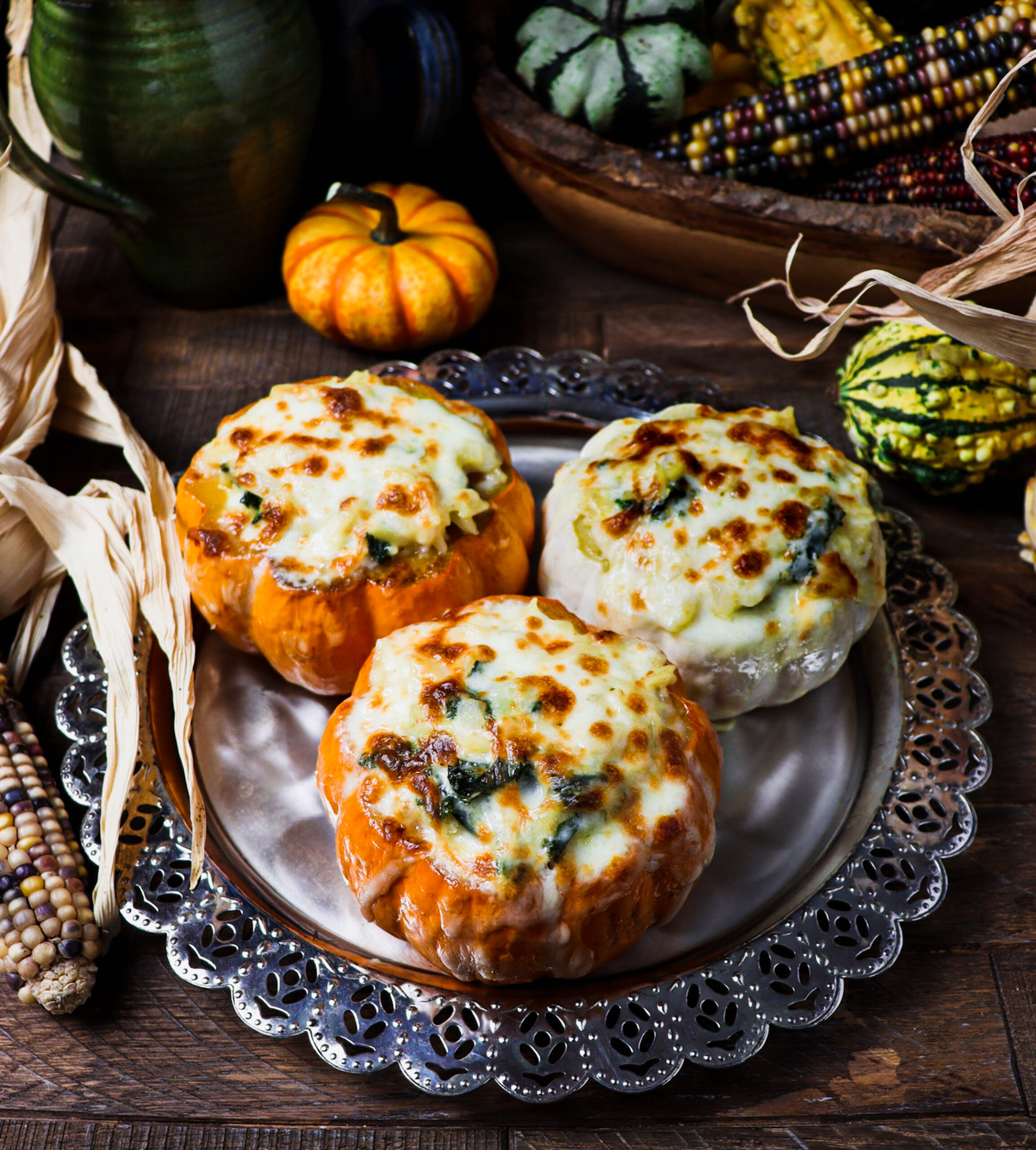 Cheesy Orzo and Kale Stuffed Pumpkins