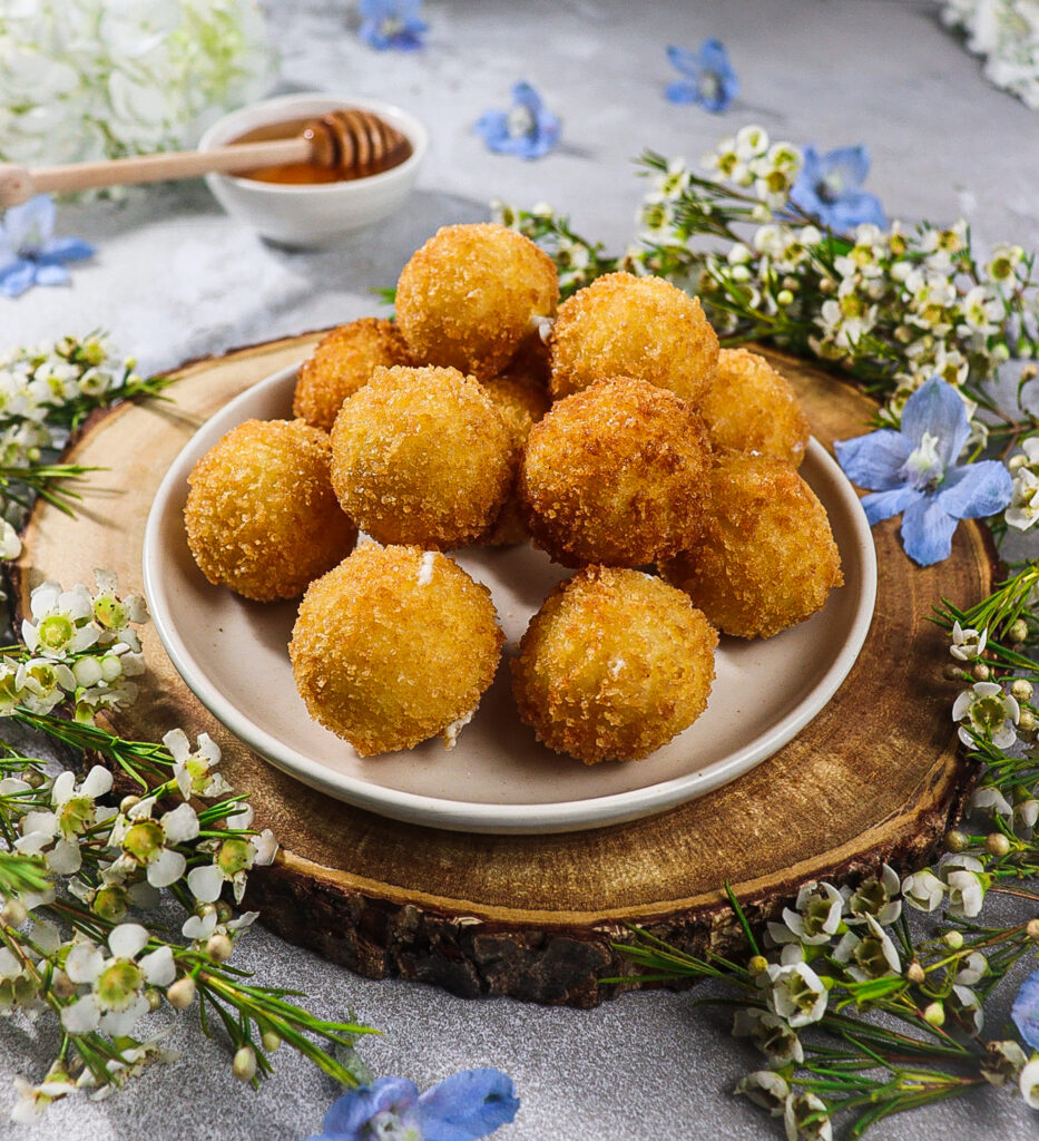 fried goat cheese balls,
dried fennel pollen
