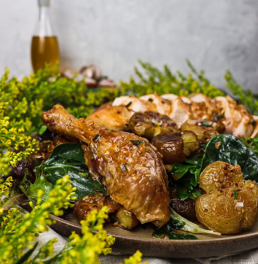 smashed potatoes and chicken, chicken vermouth tarragon