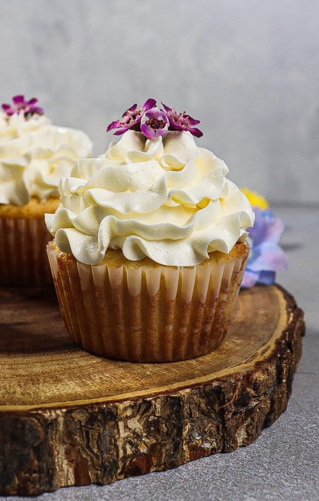 lemon elderflower cupcakes, elderflower swiss meringue buttercream