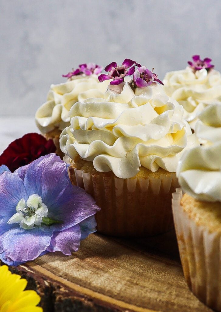 lemon elderflower cupcakes, elderflower swiss meringue buttercream