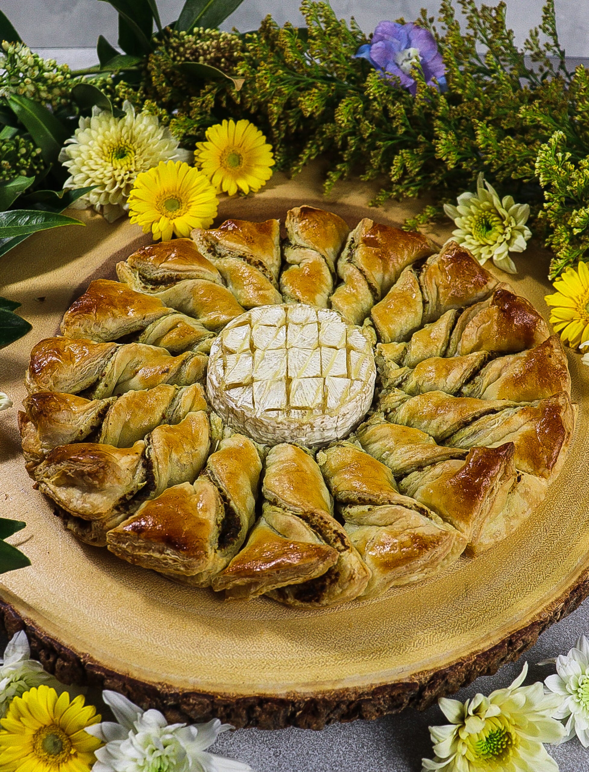 Dandelion Pesto Twists with Baked Camembert
