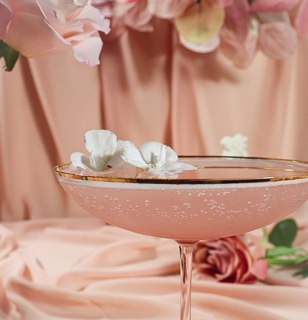 rhubarb syrup cocktail, aphrodite drink, rhubarb rose