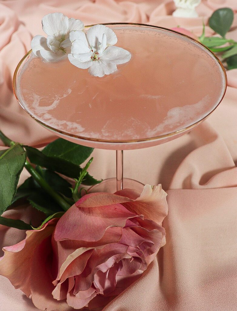 rhubarb rose cocktail, aphrodite cocktail, rhubarb syrup cocktail