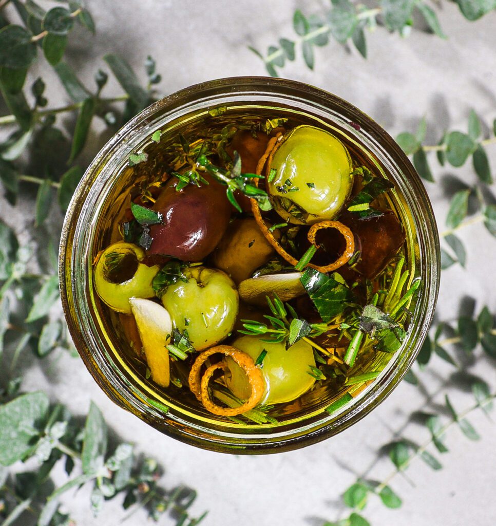 garlic marinated olives, citrus marinated olives, greek mythology food