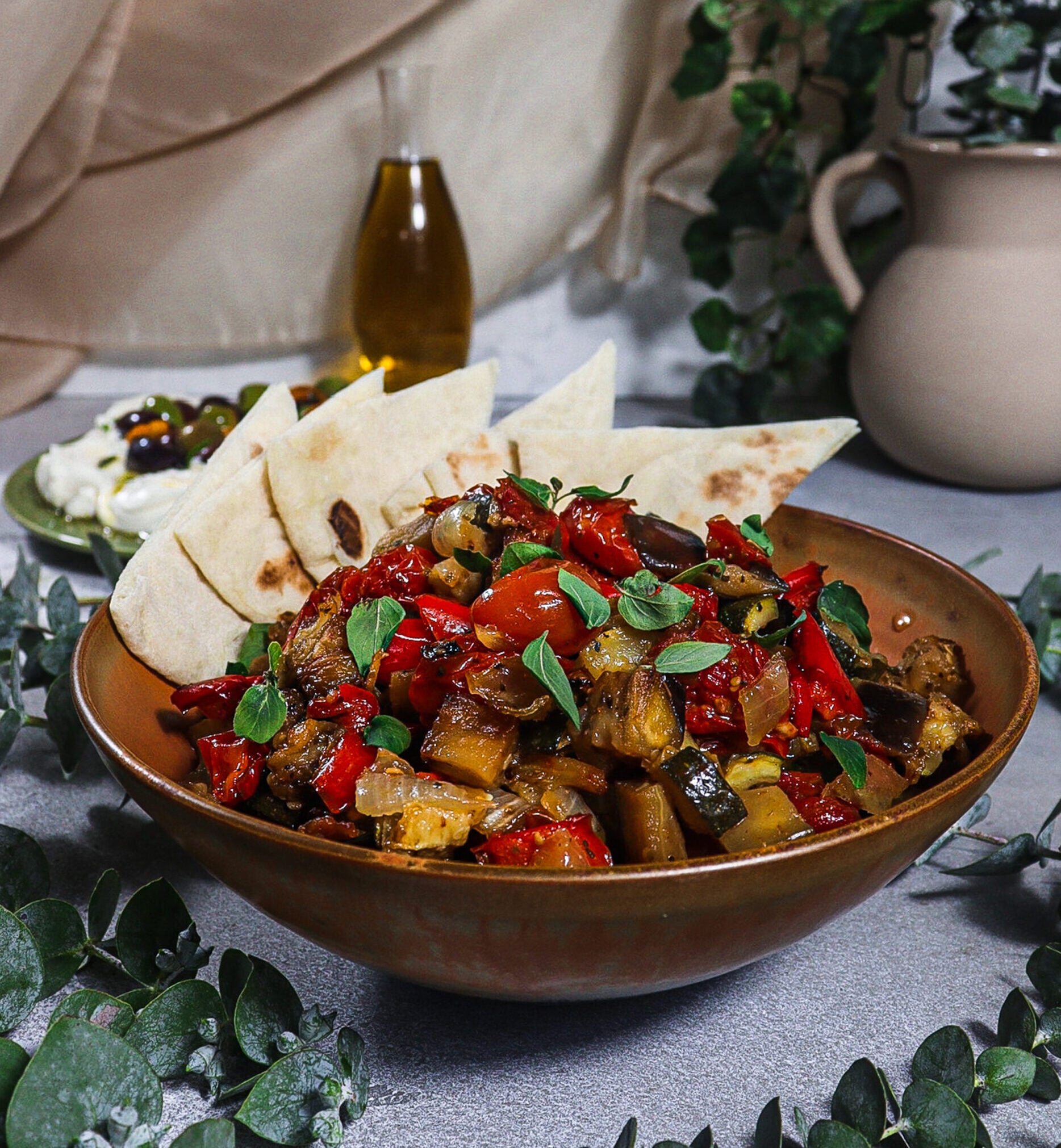 Athena: Briam with Whipped Feta, Olives, and Pita