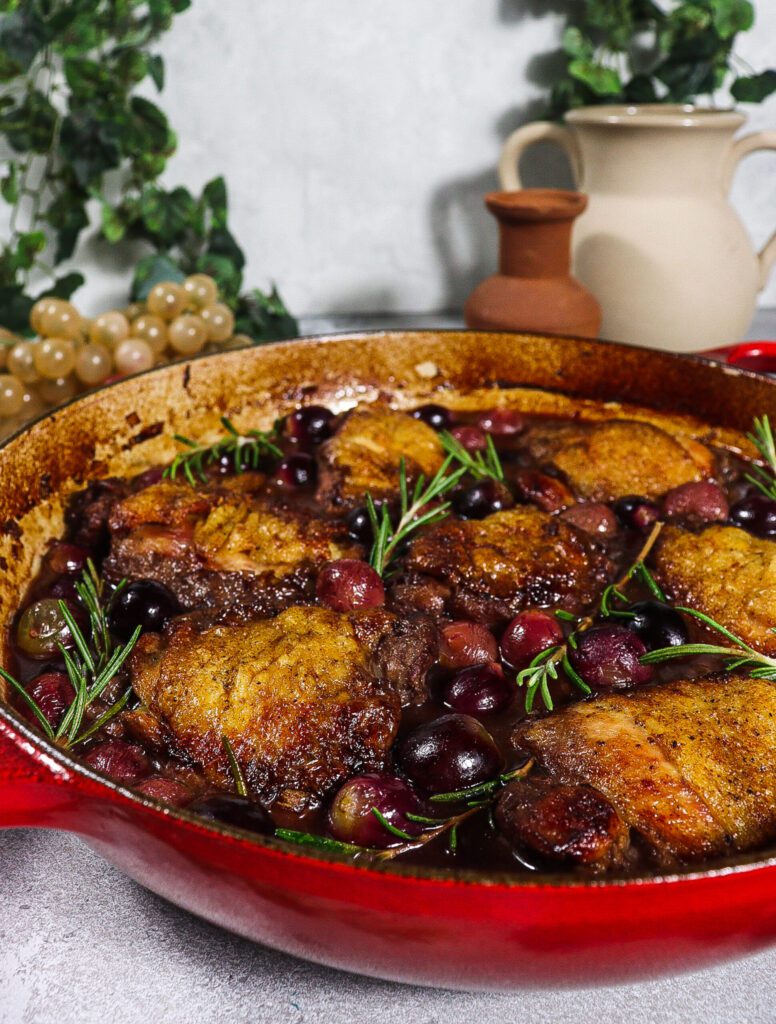 chicken with grapes, chicken braised in red wine