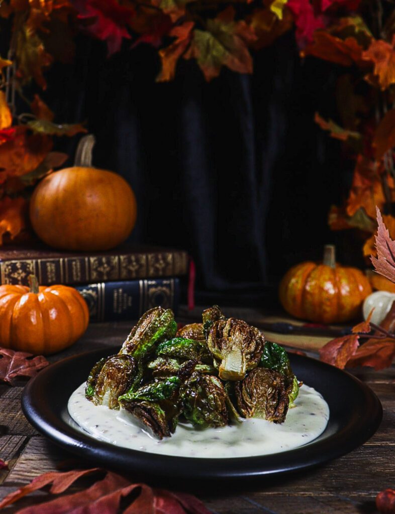 fried brussels sprouts with mustard aioli, hogwarts food recipes