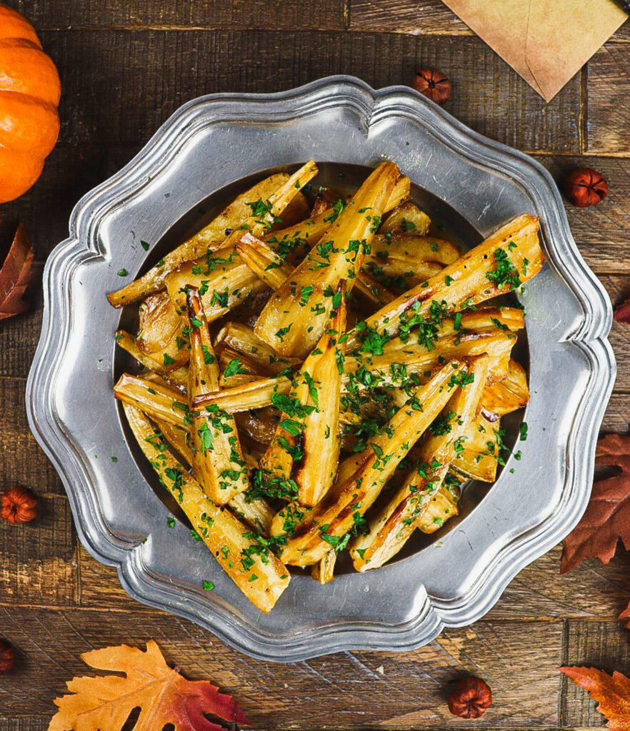 apple cider reduction recipe, cider roasted parsnips, roast dinner side dish