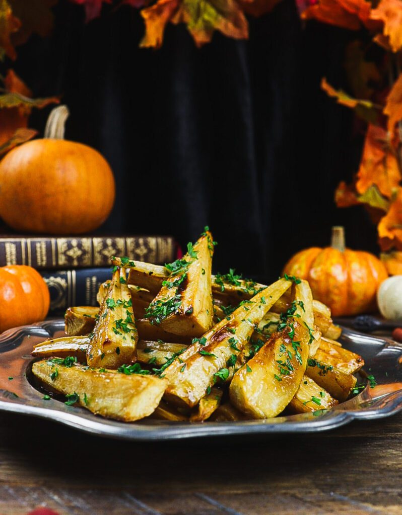 cider roasted parsnips, root vegetable side dish