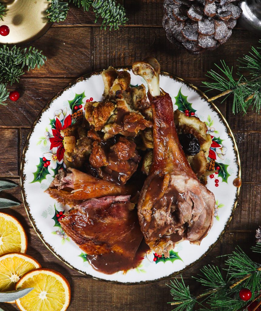 victorian christmas food, roast goose, slow roast goose, port wine gravy