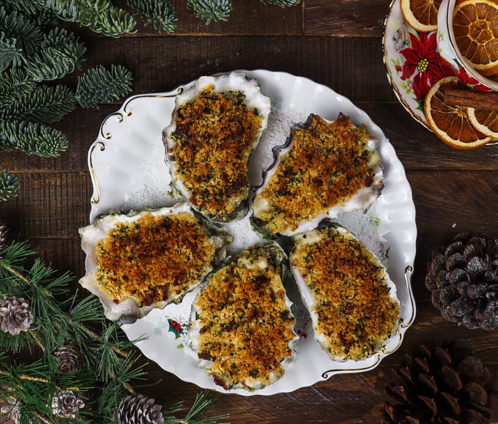 baked oysters with vermouth, a christmas carol dinner menu, dickens christmas dinner recipes