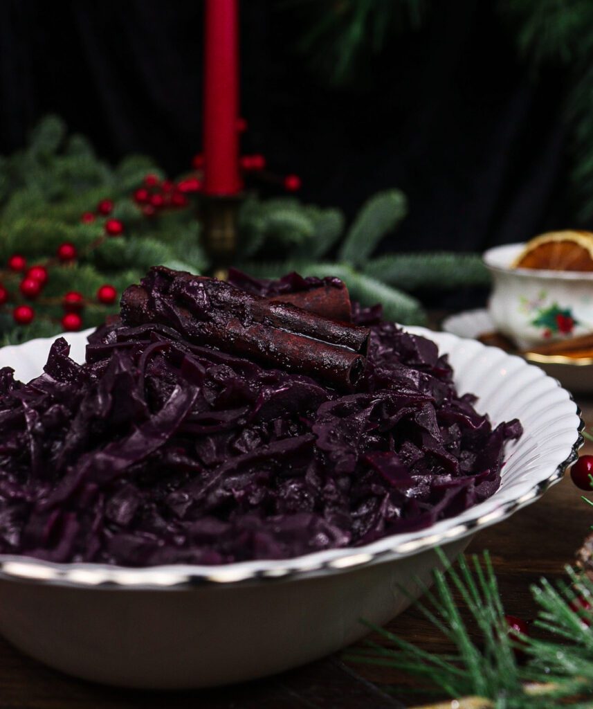 mulled wine braised red cabbage, wine braised cabbage, victorian christmas menu