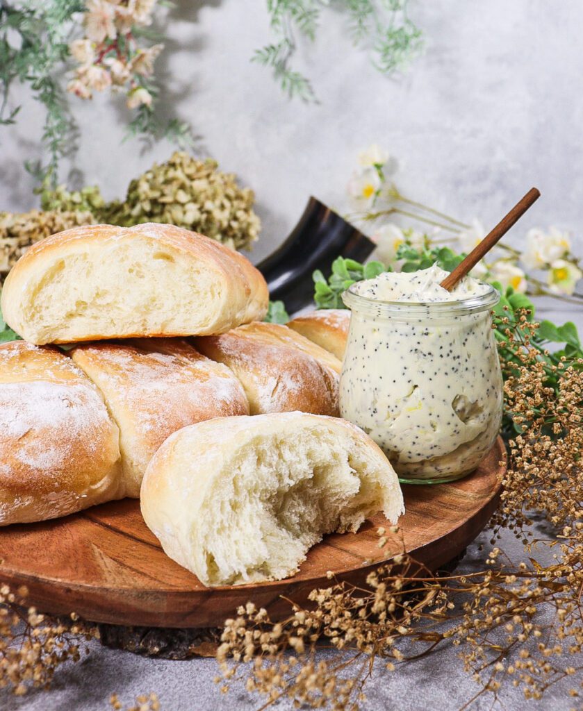 honey whipped butter recipe, soft potato rolls, poppy seed butter recipe, potato dinner rolls recipe