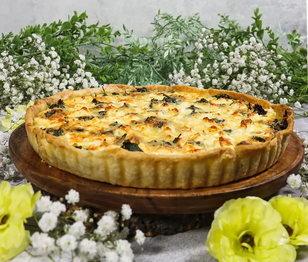 dandelion greens and feta tart, savoury tart recipe, best dandelion greens recipe