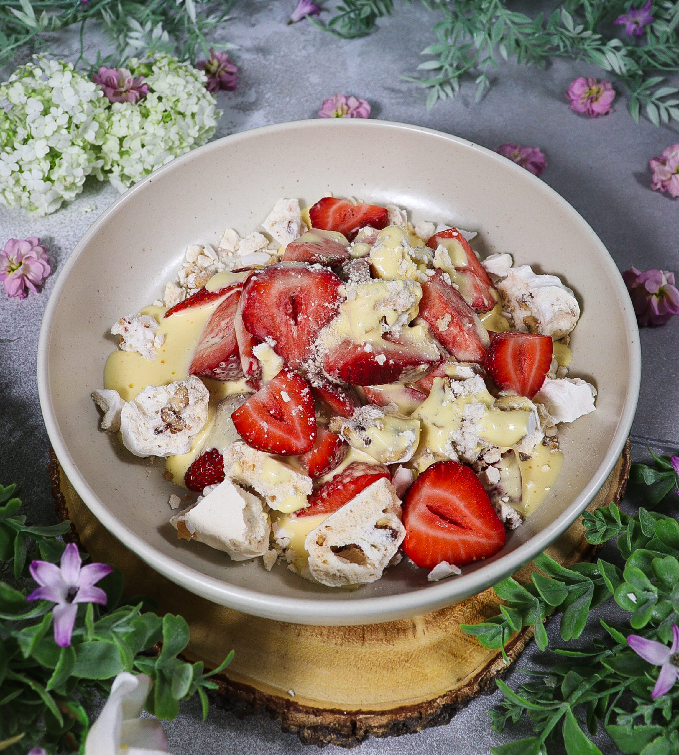 Freyja’s Mead Sabayon with Strawberries and Hazelnut Meringue