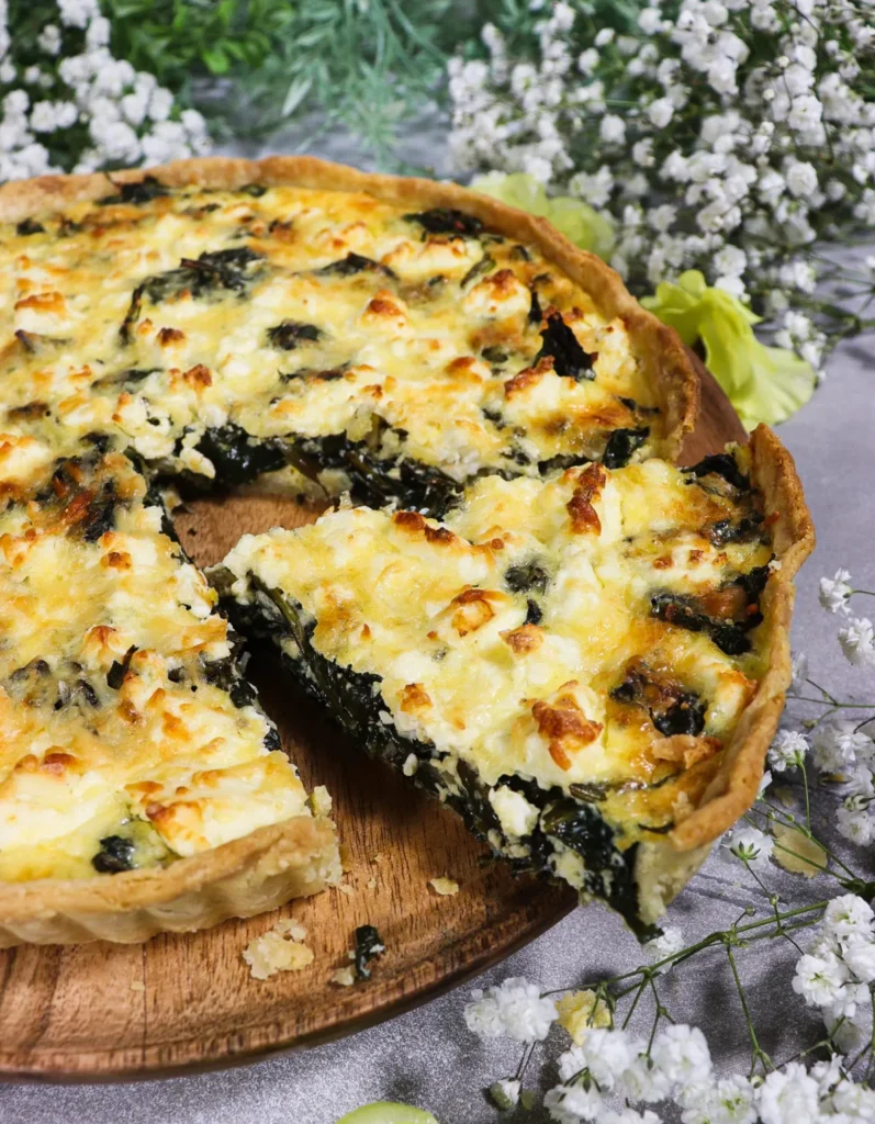 cooking with dandelion greens, savoury tart, spinach and feta tart