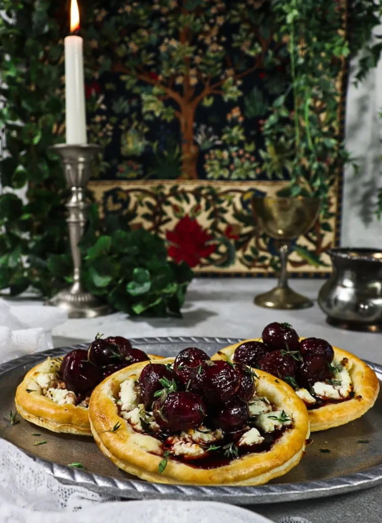 goat cheese tarts, grape tart recipe, roasted grapes, lord of the rings dinner recipes