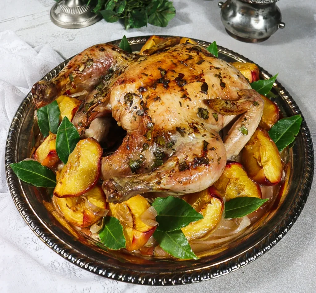 recipes from middle earth, roasted chicken with peaches, lord of the rings inspired recipes