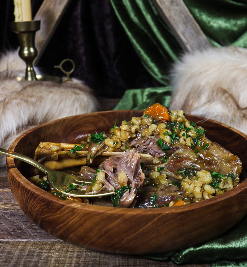 slow cooked lamb shanks recipe, barley, rohan feast