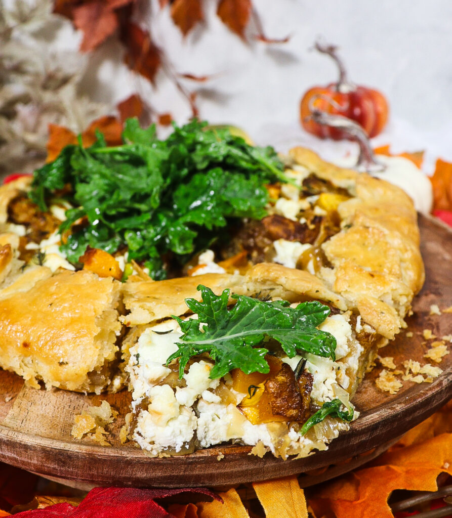 butternut squash goat cheese and kale tart, elven food recipes