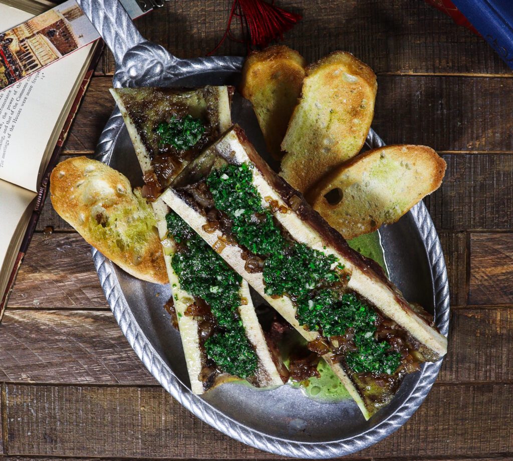 bone marrow gremolata, murder mystery themed dinner