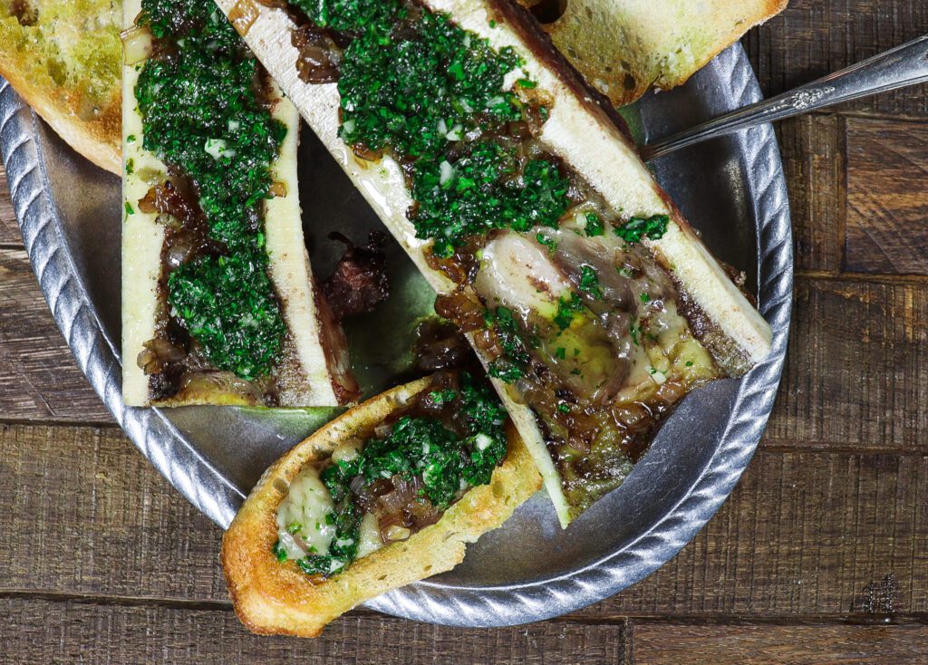bone marrow gremolata, bone marrow with caramelized shallots