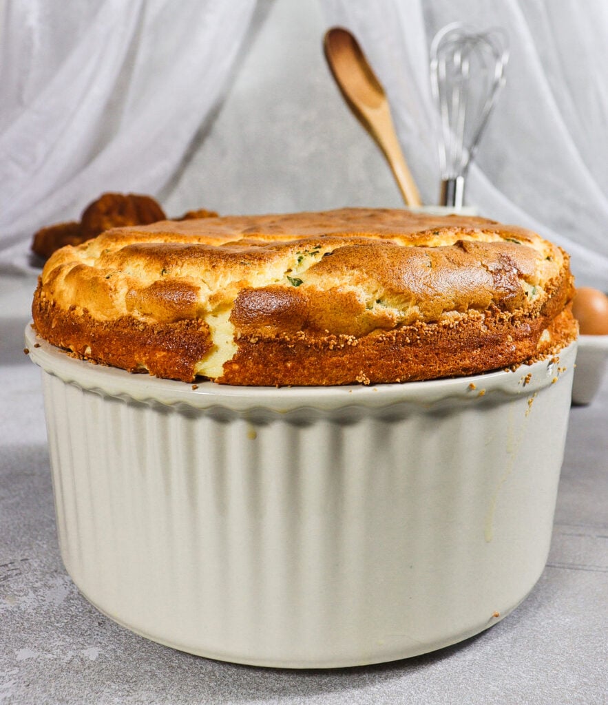 cheese and chive souffle, gruyere bechamel