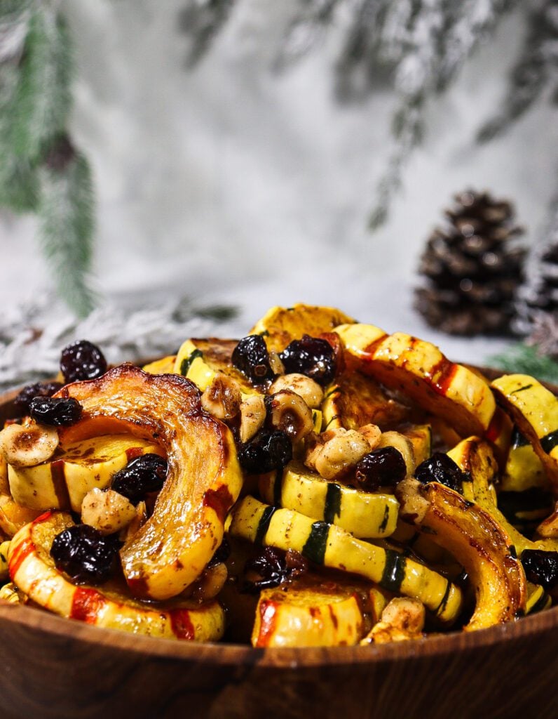 delicata squash roasted, elven food recipes, roasted butternut squash with brown butter vinaigrette