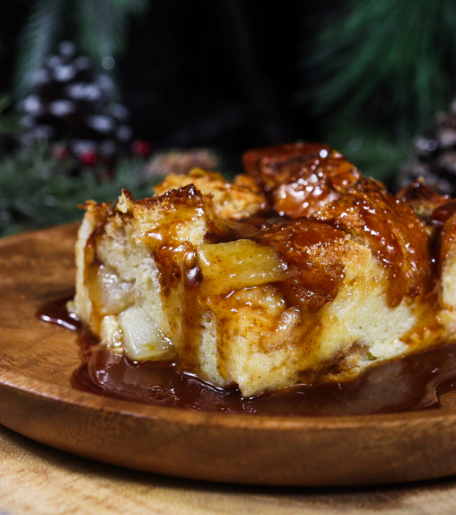 cardamom pear bread pudding, orange cardamom caramel
