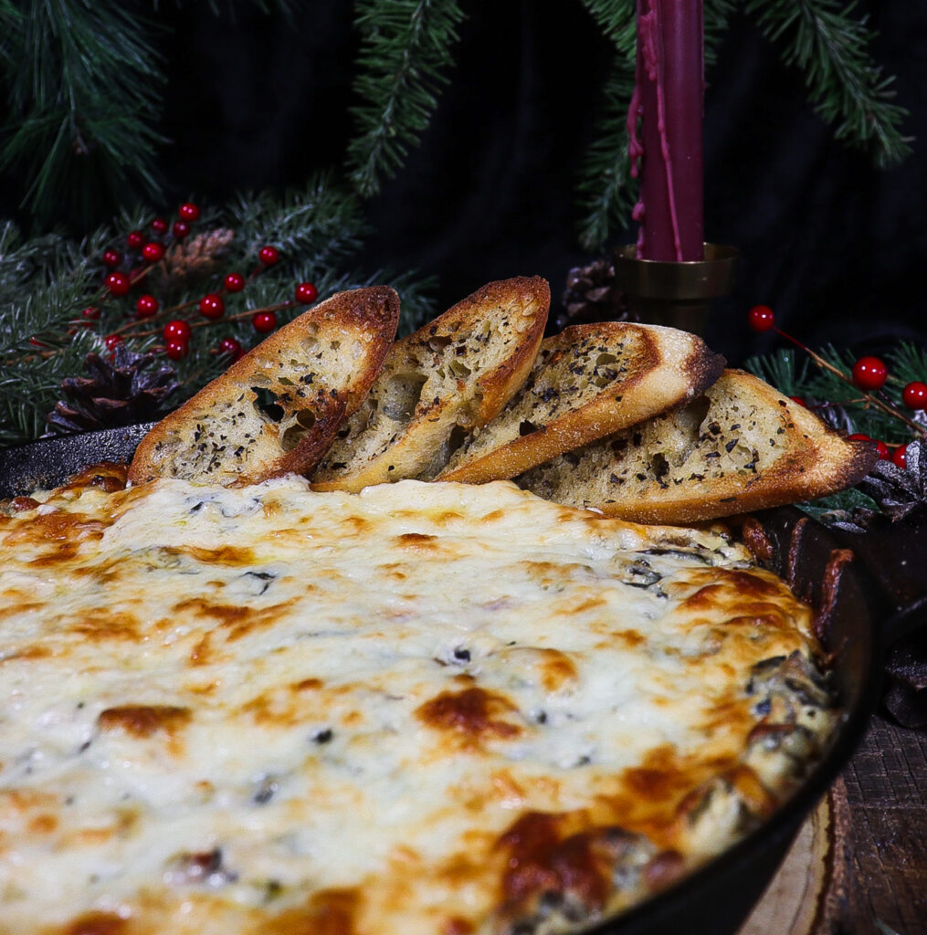 hot cheese dip, winter solstice menu, yule feast menu