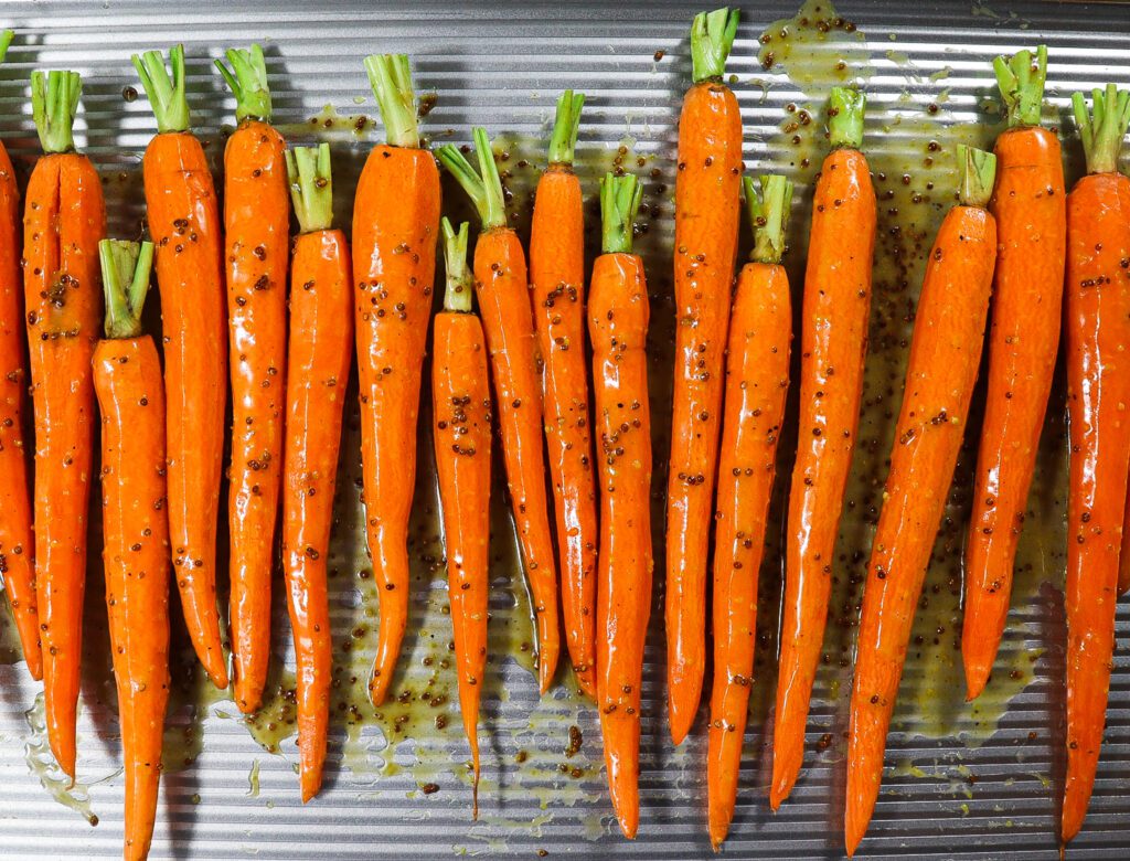 maple mustard roasted carrots, winter vegetable side dish