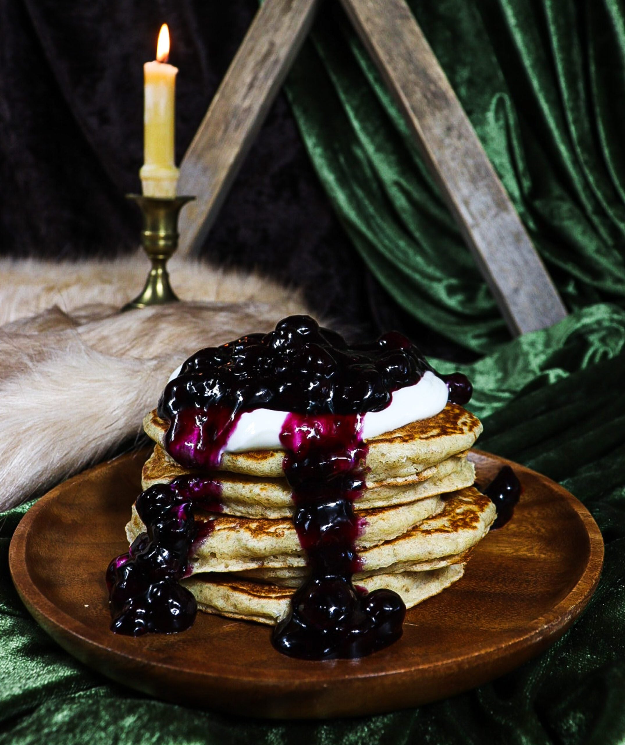 Buttermilk Rye Pancakes with Blueberry Sauce