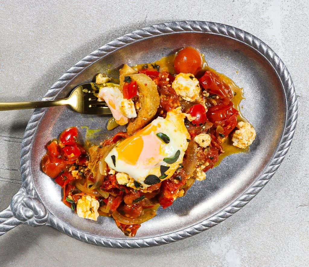 tomato feta eggs on toast, lord of the rings breakfast recipe