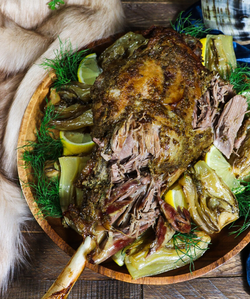 slow roasted leg lamb, viking feast
