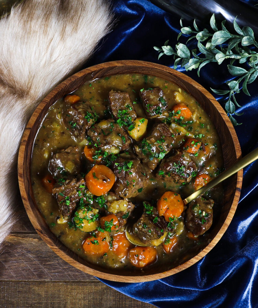 ale beef stew, beef stew with juniper berries, mythology inspired recipes