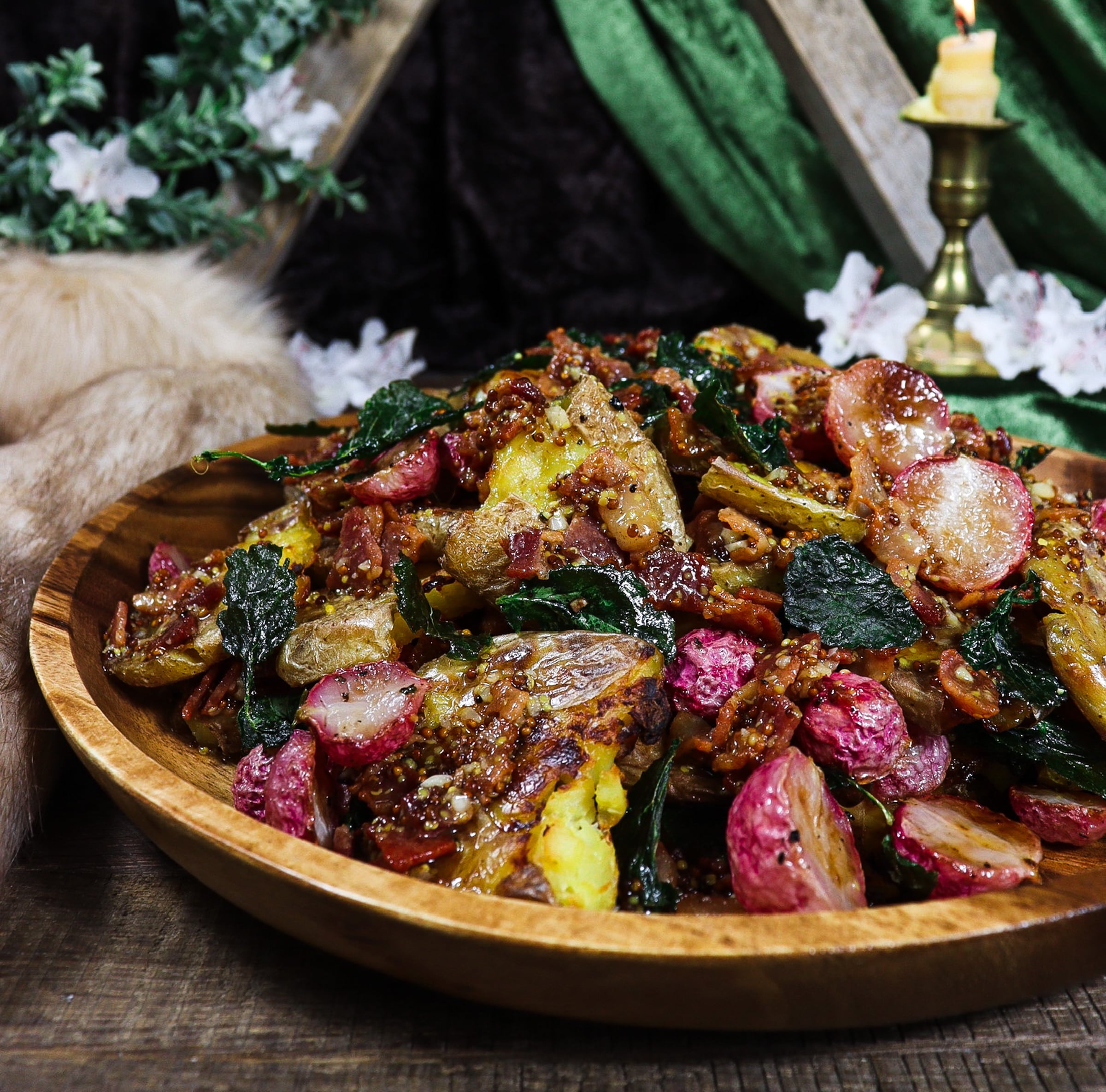 spring in middle earth, hobbit-style side dishes, potatoes and radishes recipe