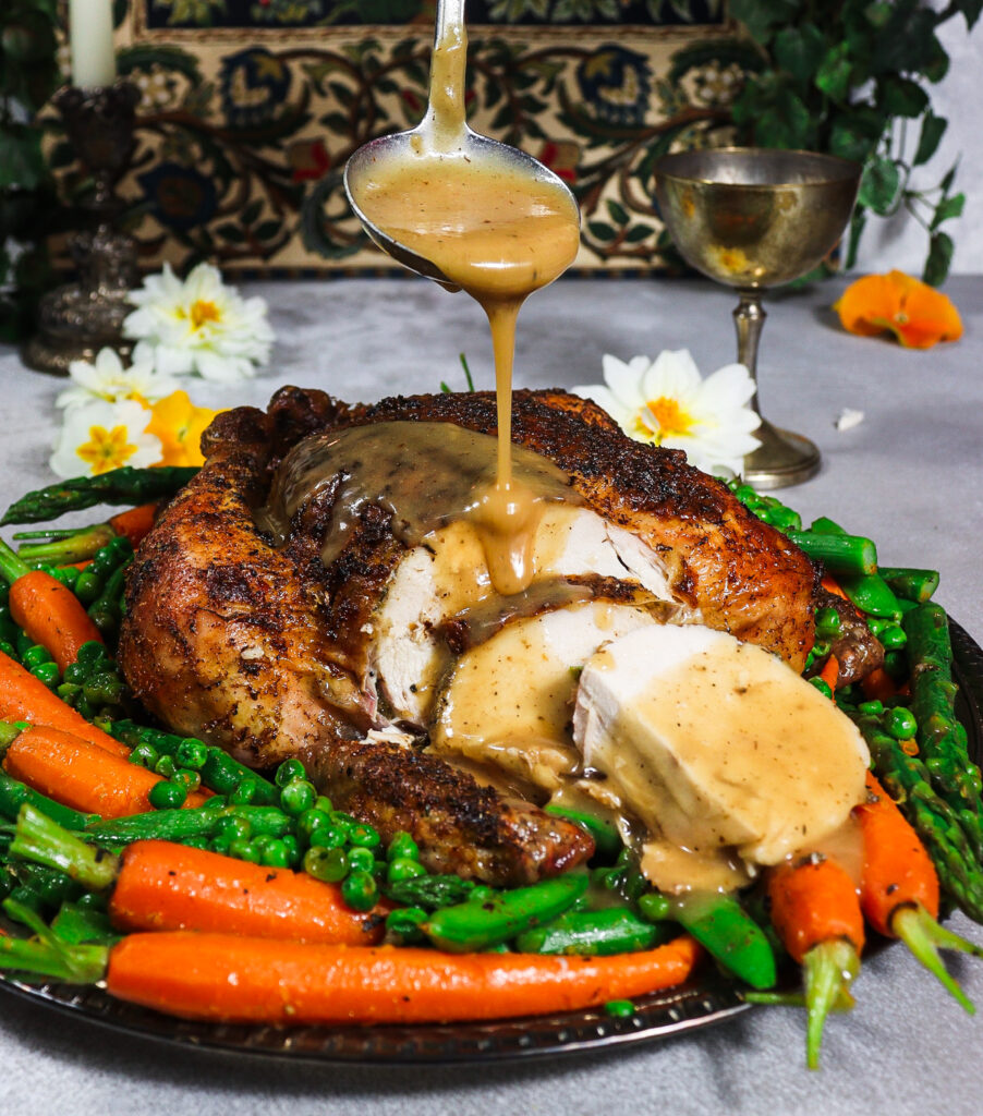 chamomile chicken, roast chicken with spring vegetables, gondor recipes