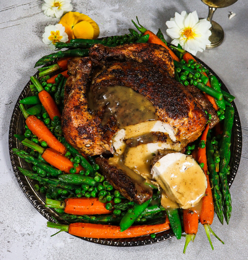 lemon chamomile chicken, roast chicken with spring vegetables, middle earth feast